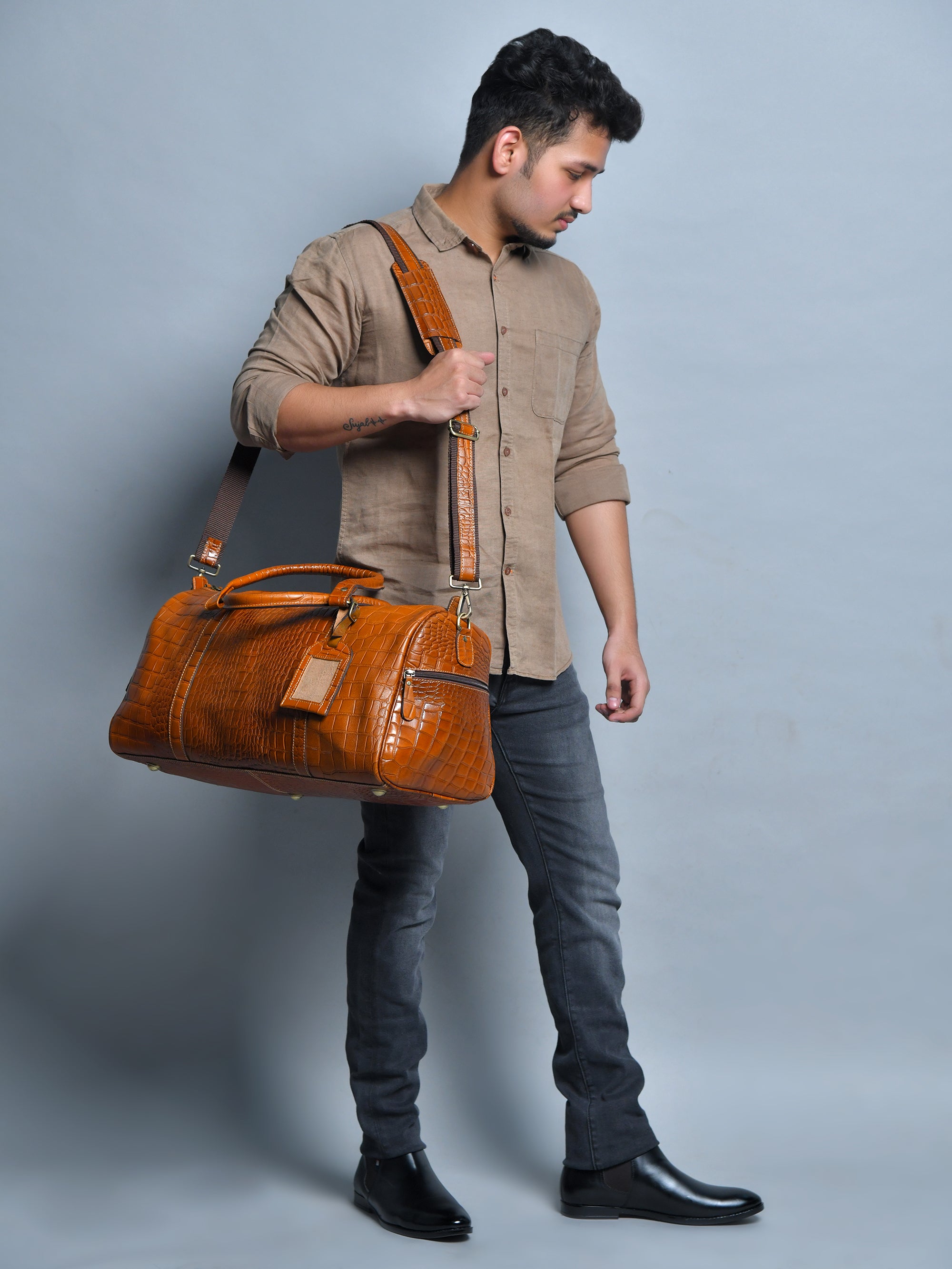 Sahara Croco Leather Travel Duffel Bag